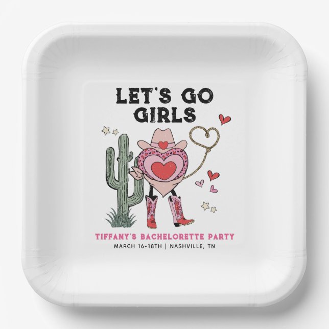 Assiettes En Carton Allons-y les Filles Cowgirl Enterrement de Vie de  (Recto)