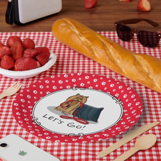 Assiettes En Carton Allons-y ! Yorkshire Terrier (Yorkie) Chien w Leas (Pique-nique)