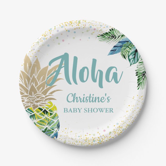 Assiettes En Carton Aloha Aquarelle Aiguille Tropicale Aiguille Plaque (Devant)