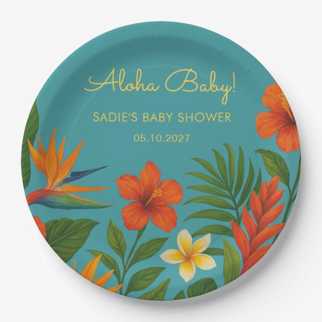 Assiettes En Carton Aloha Baby! Chic Tropical Baby Shower (Devant)