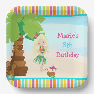 Assiettes En Carton Aloha Blonde Hair Girl Party