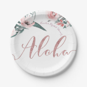 Assiettes En Carton Aloha Fête de mariage Florale d'été Tropicale Rose