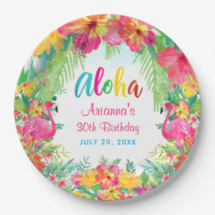 Assiettes En Carton Aloha Flamant rose tropical Anniversaire Luau