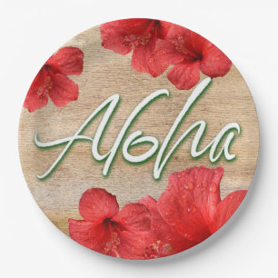 Assiettes En Carton Aloha - Fleur d'Hibiscus Tropical Hawaii Luau