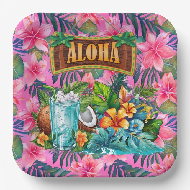 Assiettes En Carton Aloha hawaïen (Recto)