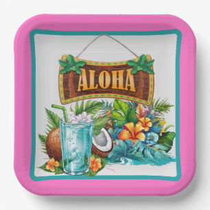 Assiettes En Carton Aloha hawaïen