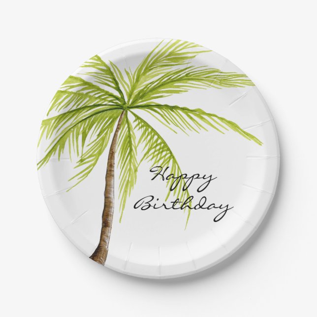Assiettes En Carton Aloha joyeux anniversaire de plage tropicale de (Devant)