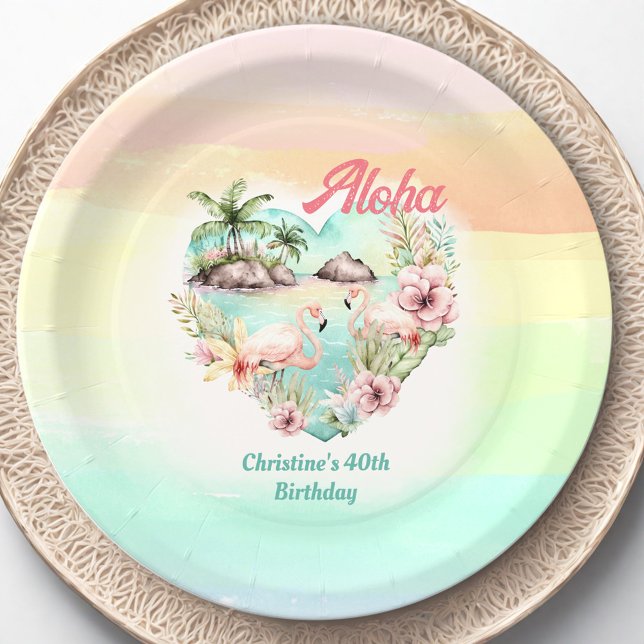 Assiettes En Carton Aloha Luau Eté 40e Anniversaire Plage Tropical (Aloha Luau Summer 40th Birthday Beach Tropical Paper Plates)