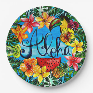 Assiettes En Carton Aloha - nourriture tropicale de fleur et