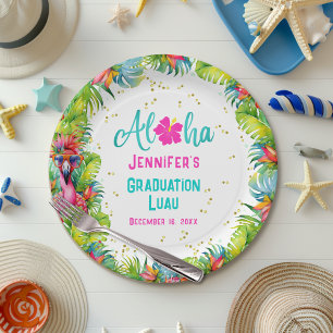 Assiettes En Carton Aloha Tropical Flamant rose Graduation Luau