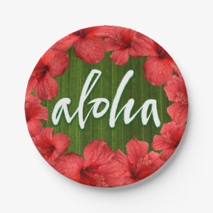 Assiettes En Carton Aloha Tropical Hawaii Luau Hibiscus Fleur Feuille