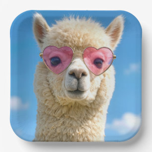Assiettes En Carton Alpaca portant des lunettes de soleil en forme de