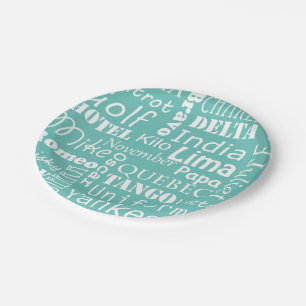 Assiettes En Carton Alphabet phonétique bleu et blanc