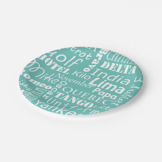 Assiettes En Carton Alphabet phonétique bleu et blanc (Angle)