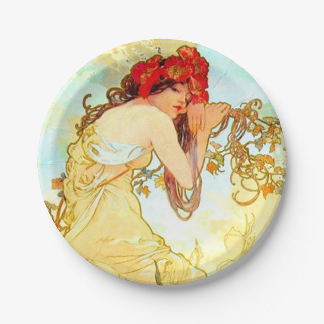 Assiettes En Carton Alphonse Mucha Art Nouveau Été (Devant)