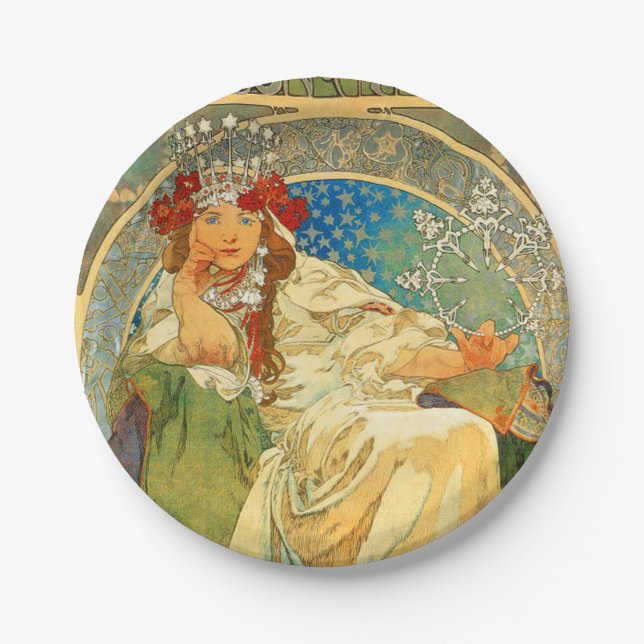 Assiettes En Carton Alphonse Mucha Art Nouveau Princesse Hyacinth (Devant)