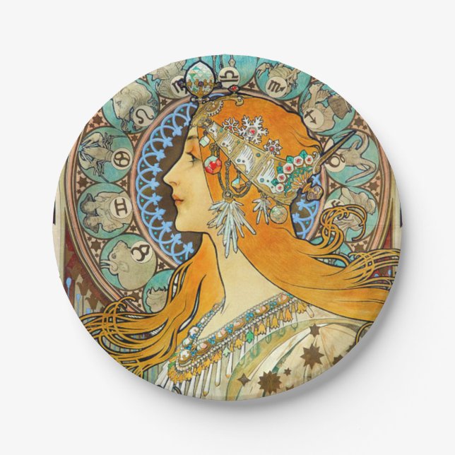 Assiettes En Carton Alphonse Mucha Art Nouveau Zodiac (Devant)