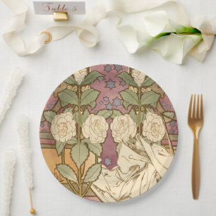 Assiettes En Carton Alphonse Mucha Étoiles Élégantes Art Nouveau Camél
