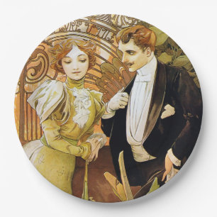 Assiettes En Carton Alphonse Mucha Flirt Vintage Art romantique Nouvea