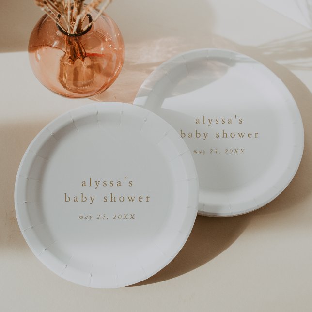 Assiettes En Carton ALYSSA White Gold Boho Modern Simple Baby shower (ALYSSA White Gold Boho Modern Simple Baby Shower Paper Plates)
