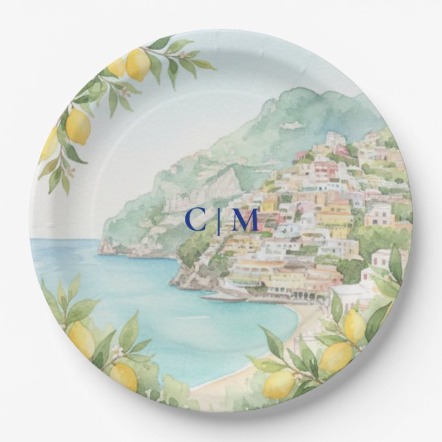 Assiettes En Carton Amalfi Coast Italy Lemon Wedding (Devant)