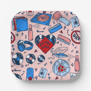 Assiettes En Carton amateur de musique pop art coeur vintage rose