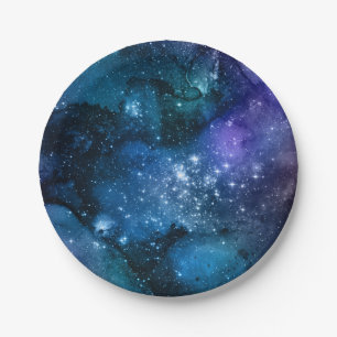 Assiettes En Carton Amateurs de Galaxie Ciel Bleu Étoilé Étincelles Bl