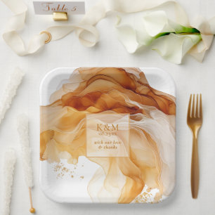 Assiettes En Carton Amber Brandy Abstrait Ink Mariage ID1089