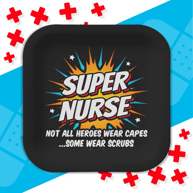 Assiettes En Carton Ambiance drôle Super Superhero Super Nurse Appréci (Créateur téléchargé)