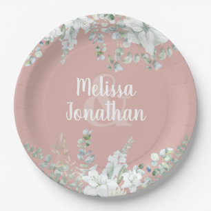 Assiettes En Carton Ambiance romantique aquarelle fleurie blanche fleu