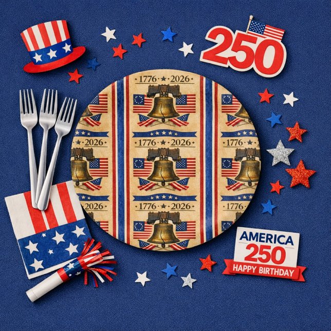 Assiettes En Carton America 250 Anniversary Party  (Celebrate America's 250th in style—our Liberty Bell plate adds vintage charm to your patriotic table)
