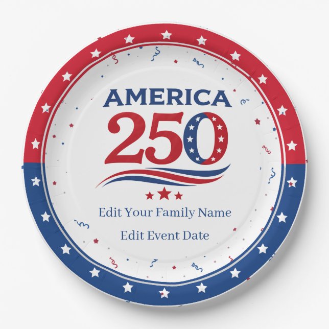 Assiettes En Carton AMERICA 250 - Personalized Reunion Red White Blue (Devant)