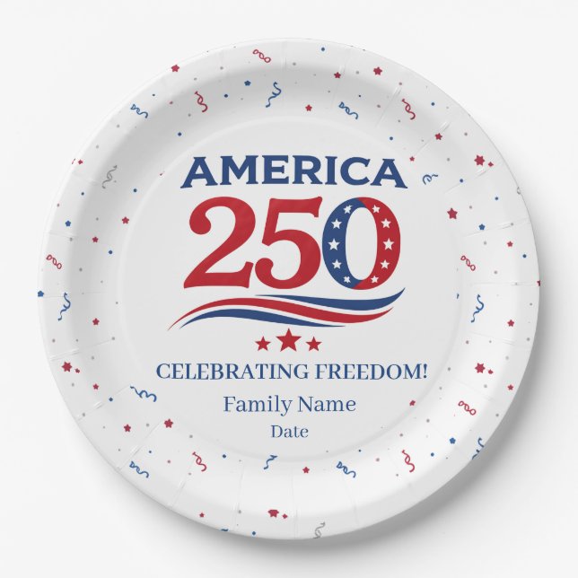 Assiettes En Carton AMERICA 250 - Personalized Reunion Red White Blue (Devant)