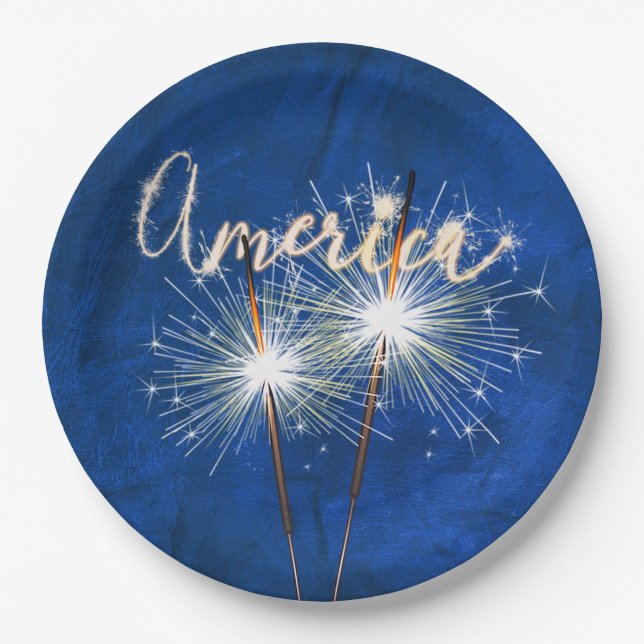 Assiettes En Carton America Sparkler sur Blue Leather (Devant)