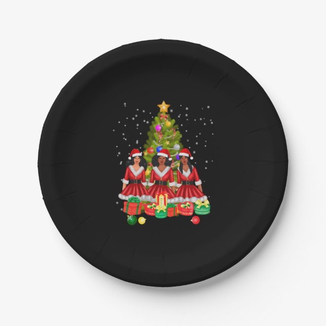 Assiettes En Carton American African Christmas Santa Claus Black Girls (Devant)