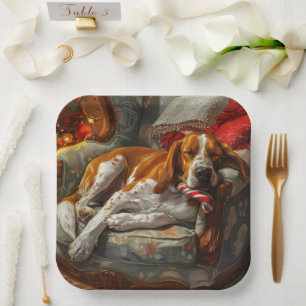 Assiettes En Carton American English Foxhound Chien Festif de Noël