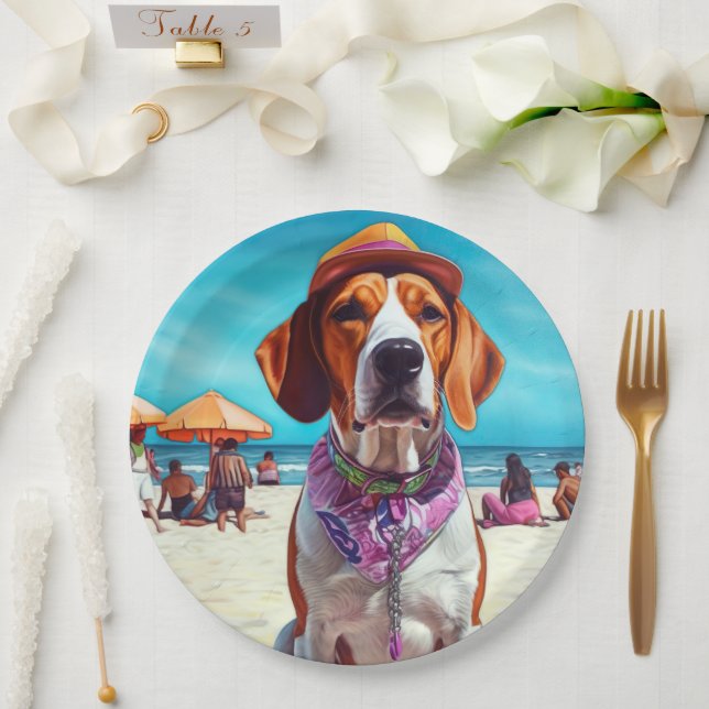 Assiettes En Carton American English Foxhound on Beach, cadeau d'été (Mariage)