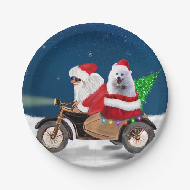 Assiettes En Carton American Eskimo Chien Noël Père Noël (Devant)