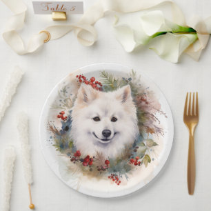 Assiettes En Carton American Eskimo Christmas Wreath Festive Pup