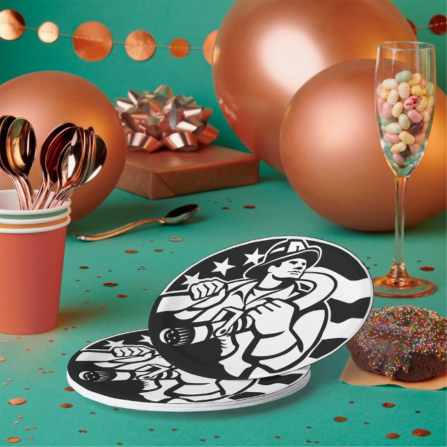 Assiettes En Carton American Firefighter Hero Gras Noir Et Blanc (Créateur téléchargé)