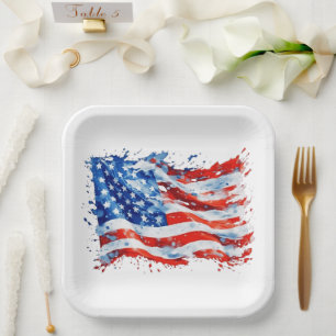 Assiettes En Carton American Flag USA Watercolor 4 juillet