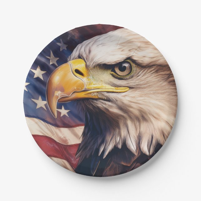 Assiettes En Carton American Flag with Bald Eagle Head (Devant)