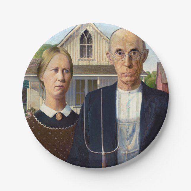 Assiettes En Carton American gothique classique peinture Grant Wood (Devant)