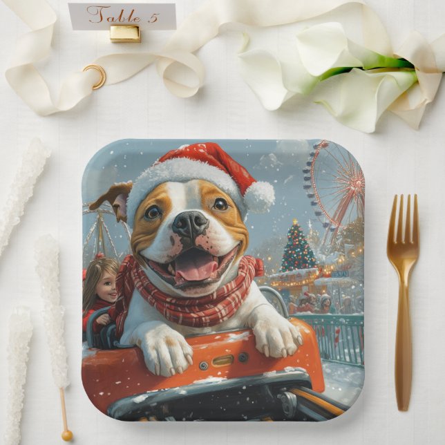 Assiettes En Carton American Staffordshire Chien Noël (Mariage)