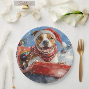 Assiettes En Carton American Staffordshire en traîneau de Noël