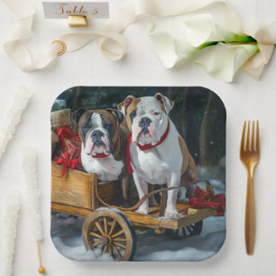 Assiettes En Carton American Staffordshire enneigé traîneau de Noël 