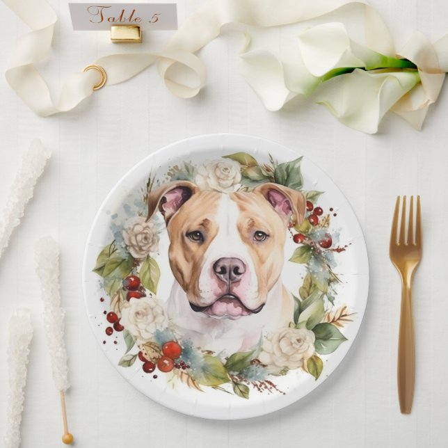 Assiettes En Carton American Staffordshire Fête de la couronne de Noël (Mariage)