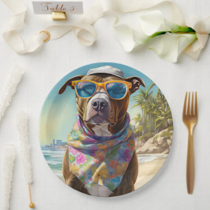 Assiettes En Carton American Staffordshire sur la plage, cadeau d'été