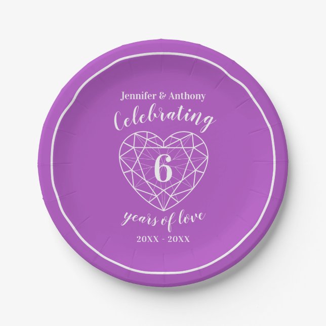 Assiettes En Carton Amethyst anniversaire 6 ans plaques personnalisées (Devant)