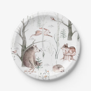 Assiettes En Carton Amis de la forêt de Watercolor